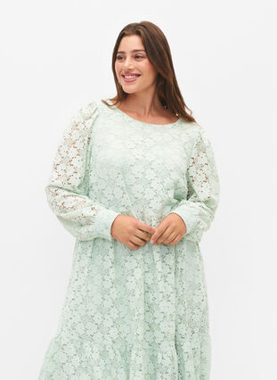 Zizzi Robes en dentelle avec manches longues, Pastel Green , Model image number 2