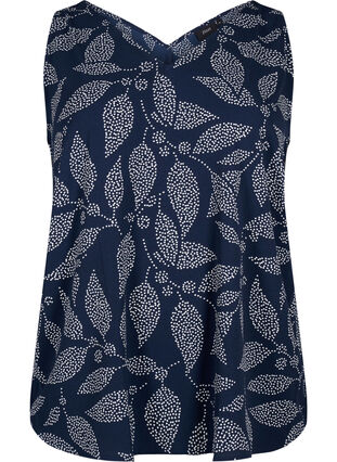 Zizzi Top floral avec col en V, Navy B. w. Dot Leaf, Packshot image number 0