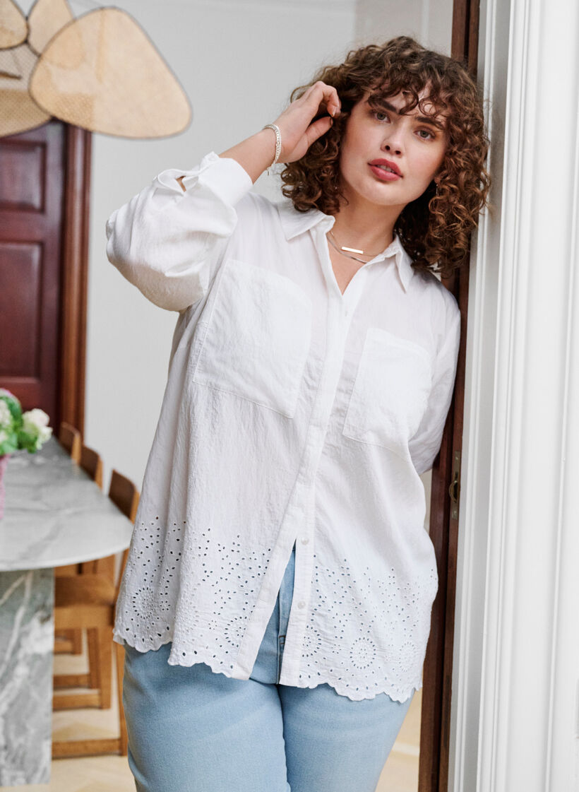 Chemise en viscose avec broderie anglaise, Bright White, Image