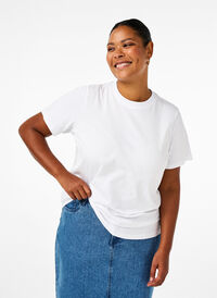 T-shirt basique en coton à col rond, Bright White, Model