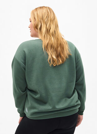 Zizzi Sweat-shirt avec texte en tissu-éponge, Duck Green, Model image number 1