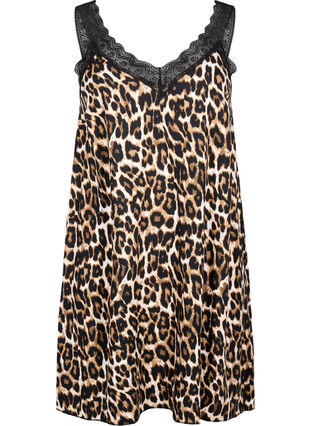 Zizzi Robe à bretelles en viscose ornée de dentelle, Leopard, Packshot image number 0