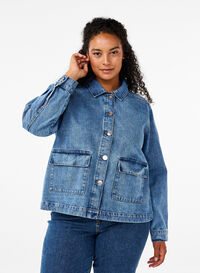 Veste chemise en jean avec poches, Blue Denim, Model