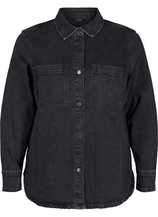 Zizzi Chemise en denim à boutons et poches poitrine, Dark Grey Denim, Packshot image number 0