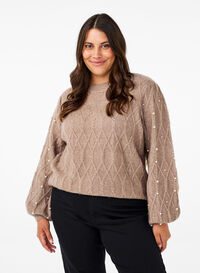 Pull en tricot avec motif et perles, Desert Taupe Mel., Model