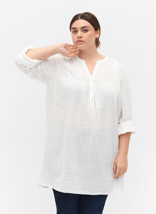 Zizzi Tunique en coton avec broderie anglaise, Bright White, Model image number 0