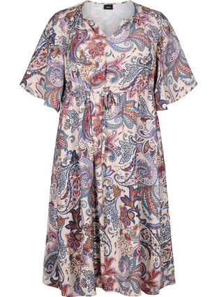 Zizzi Robe manches courtes en viscose avec imprimé paisley, Sand Do. Paisley AOP, Packshot image number 0