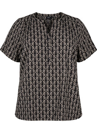 Zizzi Blouse à manches courtes et encolure en V , Black S.Graphic AOP, Packshot image number 0