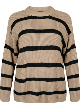 Zizzi FLASH - Pull en tricot rayé, Fungi/Black Stripe, Packshot image number 0