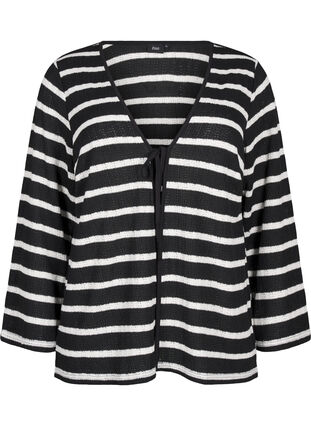 Zizzi Cardigan avec liens, Black White stripe, Packshot image number 0