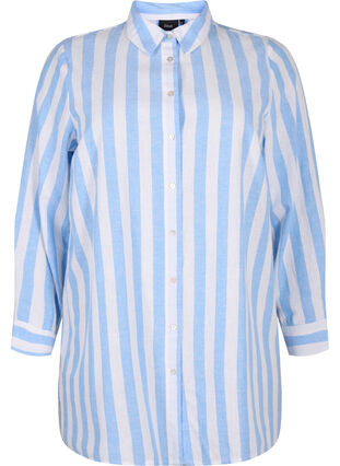 Zizzi Chemise longue en lin et en coton, Blue White Stripe, Packshot image number 0