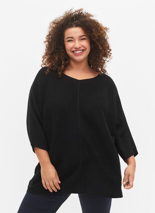 Zizzi Blouse tricotée à manches 3/4, Black, Model image number 0