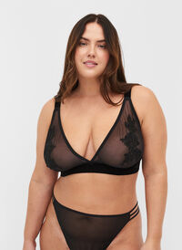 Soutien-gorge en résille avec velours et dentelle, Black, Model