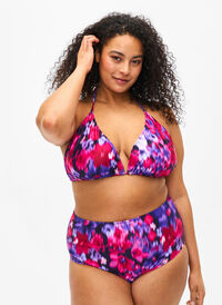 Bas de bikini à imprimé et taille haute, Pink Flower AOP, Model