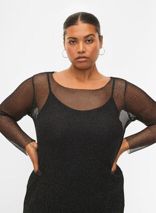 Zizzi Robe filet à manches longues, Black w. Silver, Model image number 3