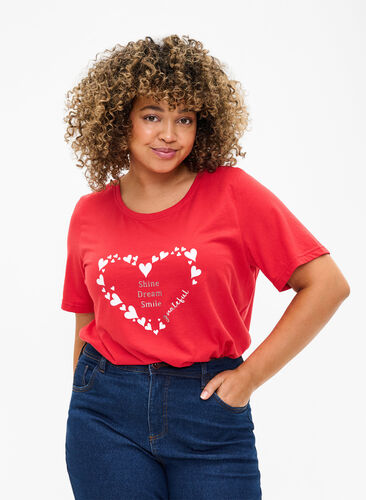 Zizzi FLASH - T-shirt avec motif, High Risk Red Heart, Model image number 0