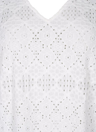 Zizzi Robe courte avec col en V et motifs à trous, Bright White, Packshot image number 2