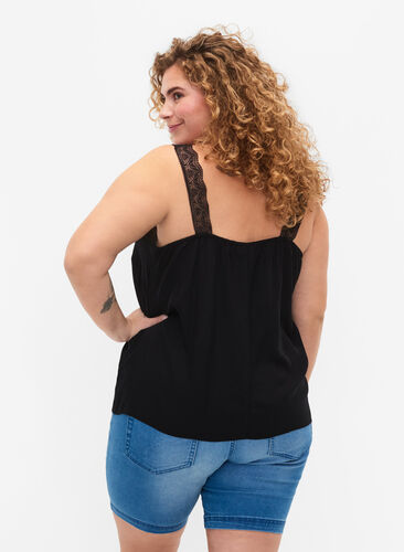 Zizzi Top avec dentelle en viscose, Black, Model image number 1