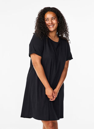 Zizzi Robe t-shirt en coton, Black, Model image number 0