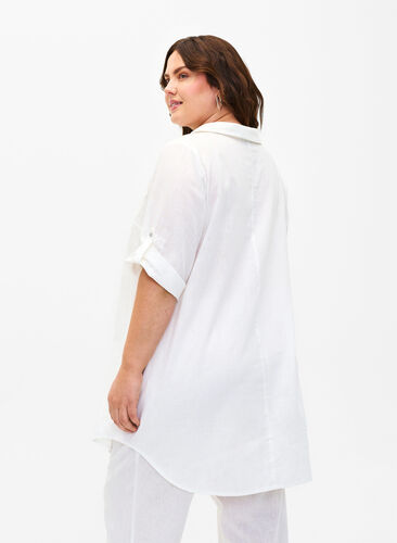 Zizzi Tunique à manches courtes en coton mélangé avec du lin, Bright White, Model image number 1