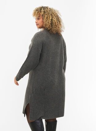 Zizzi Robe en Tricot Côtelé avec Col roulé, Dark Grey Melange, Model image number 1