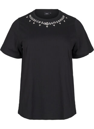 Zizzi T-shirt à col rond et strass, Black, Packshot image number 0