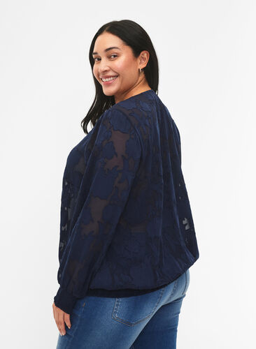 Zizzi Blouse en jacquard avec smockage, Navy Blazer, Model image number 1