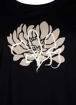 Zizzi T-shirt à motif, Black w. Flower, Packshot image number 2