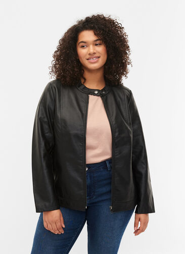 Zizzi Veste en simili-cuir avec poches, Black, Model image number 0