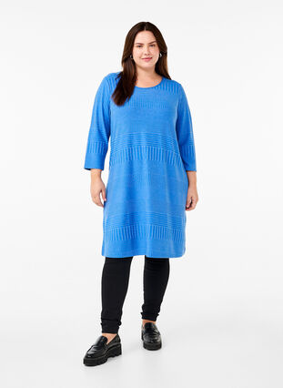 Zizzi Robe avec manches 3/4 et motif rayé, Princess Blue Mel., Model image number 2