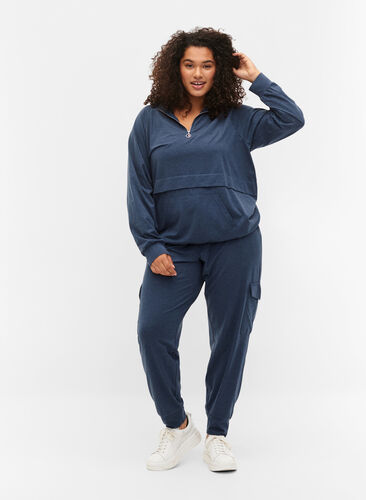 Zizzi Pantalon de jogging avec poches cargo, Insignia Blue Mel. , Model image number 0