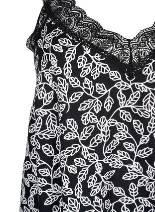 Zizzi Robe à bretelles en viscose ornée de dentelle, Black w. Wh.Leaf AOP, Packshot image number 2