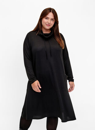 Zizzi Robe en jersey avec col montant et poches, Black, Model image number 0