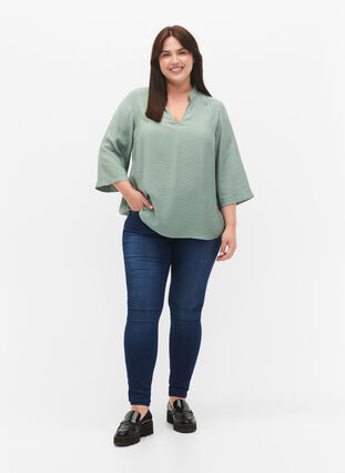 Zizzi Blouse à couleur unie avec manches 3/4, Chinois Green, Model image number 2