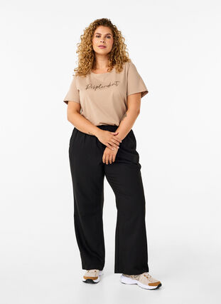 Zizzi Pantalon évasé avec taille élastiquée, Black, Model image number 0