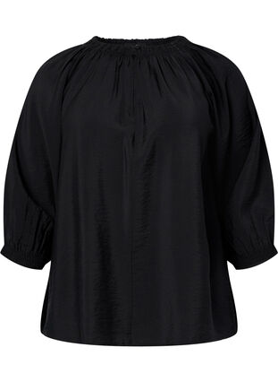 Zizzi Blouse en viscose en forme de A avec des manches 3/4., Black, Packshot image number 0