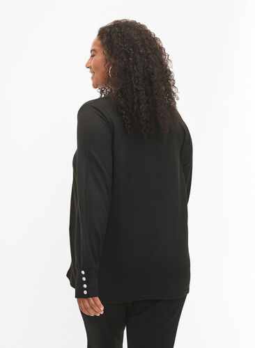 Zizzi Blouse à manches longues avec large revers et boutons, Black, Model image number 1