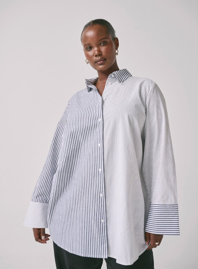 Zizzi Chemise à manches longues avec rayures, , Model, 1