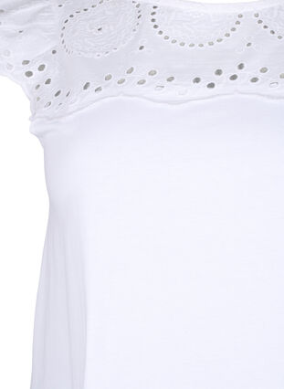 Zizzi T-shirt en coton biologique avec broderie anglaise, Bright White, Packshot image number 2