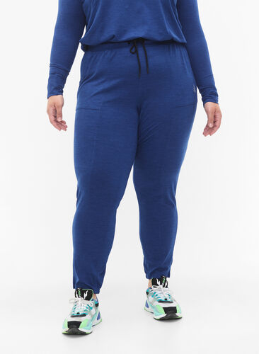 Zizzi Pantalon de sport avec poches et cordons coulissants, S. Blue / Black Mel., Model image number 0