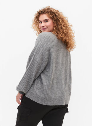 Zizzi Cardigan tricoté côtelé avec boutons, Medium Grey Melange, Model image number 1