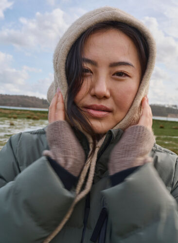 Zizzi Balaclava tricotée avec cordons, Silver Mink, Image image number 0