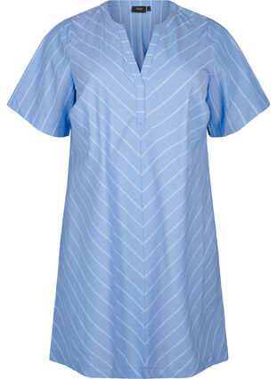 Zizzi Robe rayée en coton biologique, Blue Stripe, Packshot image number 0