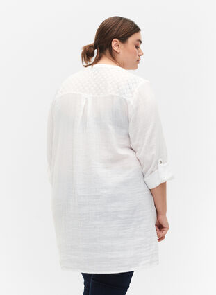 Zizzi Tunique en coton avec broderie anglaise, Bright White, Model image number 1