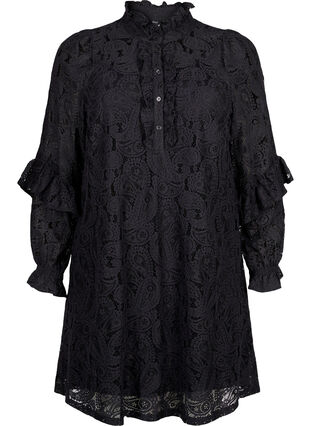 Zizzi Robe courte en dentelle à jabot, Black, Packshot image number 0