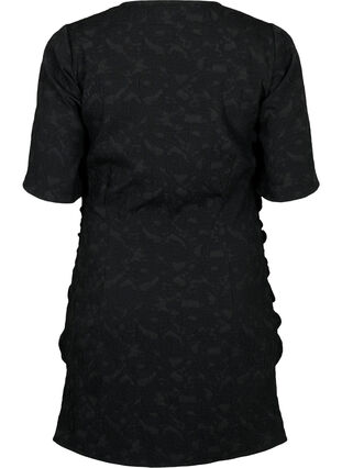 Zizzi Robe à manches courtes avec tissu texturé et drapés, Black, Packshot image number 1