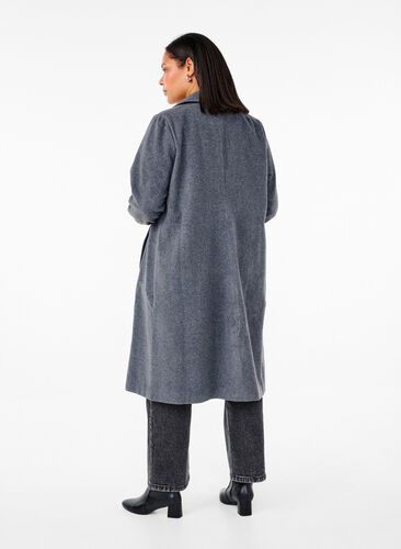 Zizzi Manteau long en laine avec des poches, Dark Grey Melange, Model image number 1