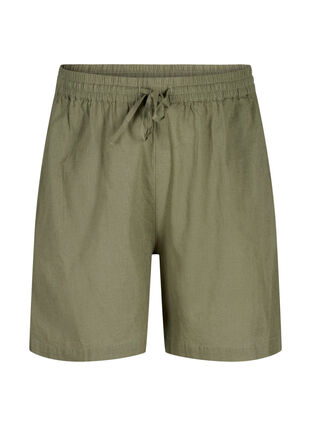 Zizzi Short ample en mélange de coton avec du lin, Deep Lichen Green, Packshot image number 0