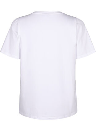 Zizzi T-shirt en coton bio avec détails brodés, Bright White, Packshot image number 1