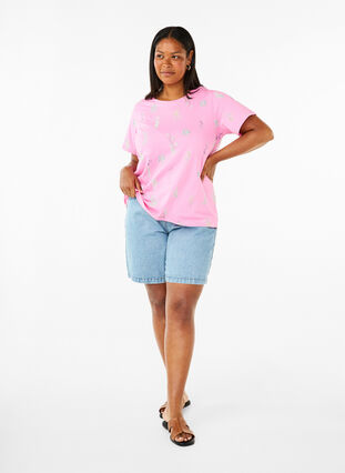 Zizzi T-shirt en coton biologique avec imprimé floral, Rosebloom W. Flower, Model image number 2